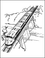 diesel passenger train across river bridge